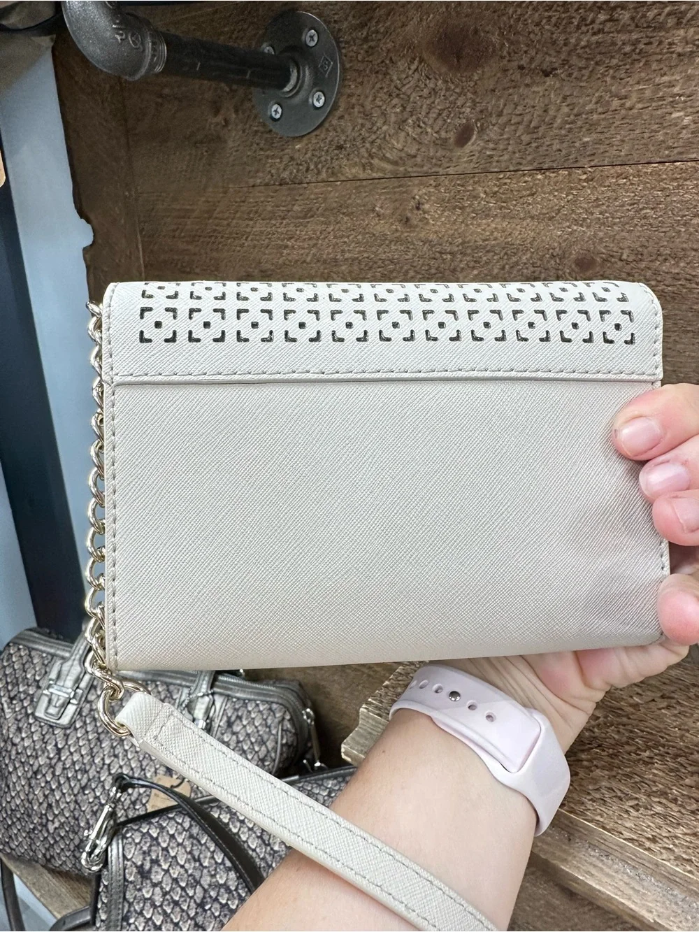 kate spade Ivory Perforated Leather Crossbody with Gold Chain